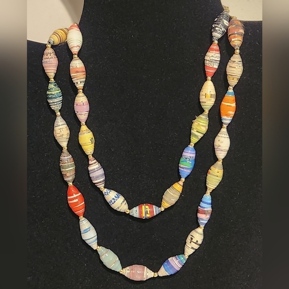 Infinity Style Multi-colored Recycled Paper bead necklace - Picture 2 of 6